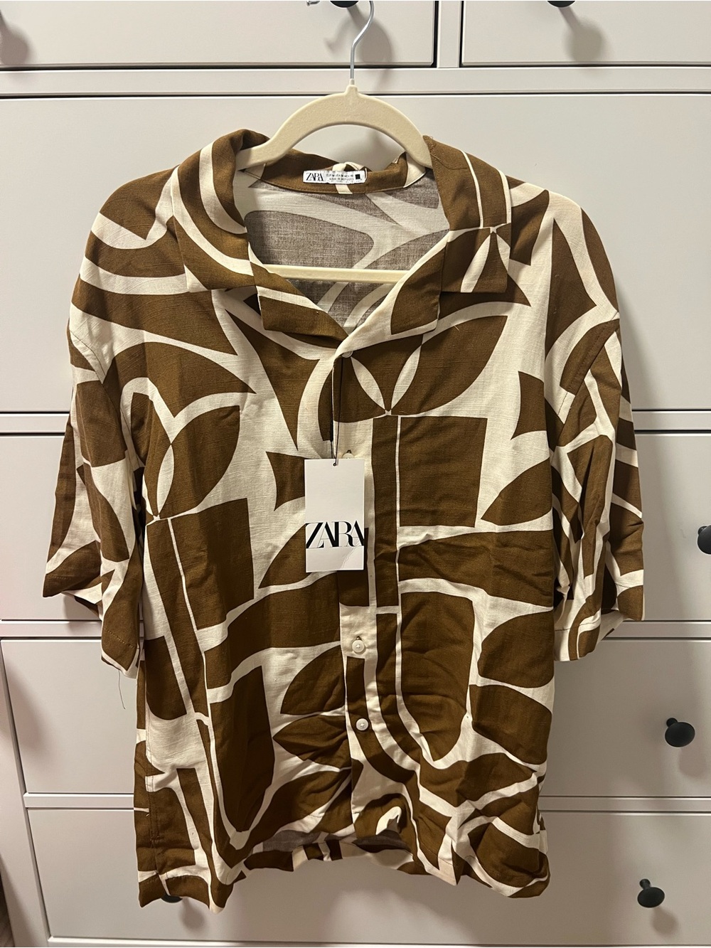 ZARA Brown & Cream Abstract Print Short-Sleeve Shirt